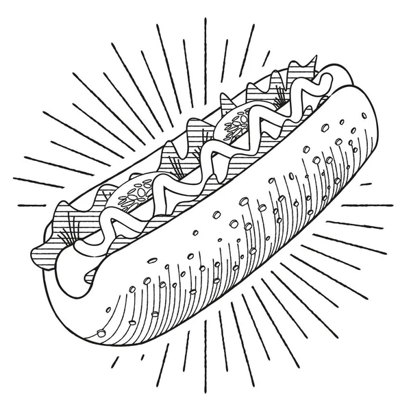Hot Dog Con Mostaza Ilustración Vectorial — Vector de stock