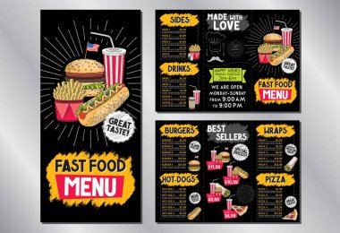 Fast food restoranının menü şablonu - 3 x Dl (99x210 mm)