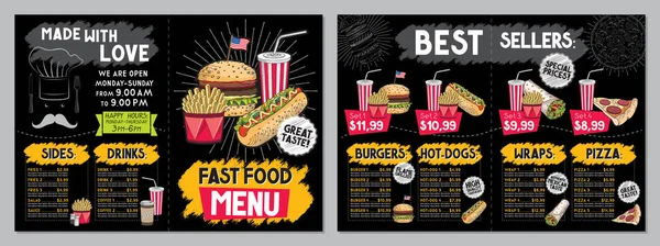 Modelo de menu de restaurante de fast food - 2 x A4 (210x297 mm ) — Vetor de Stock