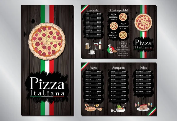 Italienisches Pizza Restaurant Speisekarte Flyer Vorlage Pizza Pasta Desserts Getränke — Stockvektor