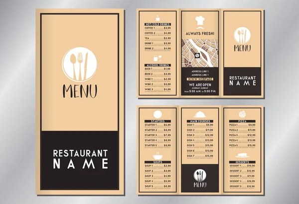 Modèle Menu Restaurant Vintage Rétro Entrées Soupes Plats Principaux Pizza — Image vectorielle