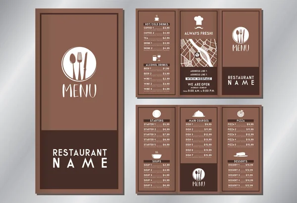 Modelo Menu Restaurante Vintage Retro Entradas Sopas Pratos Principais Pizza — Vetor de Stock