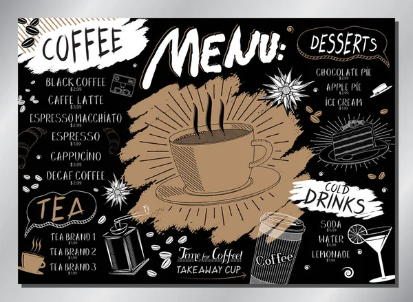 Vintage Coffee House Table Menu Coffee Desserts Drinks Size 420X297 — Stock Vector