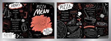 Klasik pizza / makarna menü şablonu (pizza, makarna, tatlı, içecek) - 2 x A4 (210x297 mm)