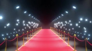 4k 3d kırmızı halı, bariyerler, yanıp sönen ışıklar ve ışık animasyonu - gösteri / olay konsepti