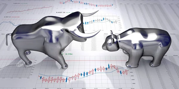 Bull and bear, financial data chart - market/ stock concept - 3D illustration