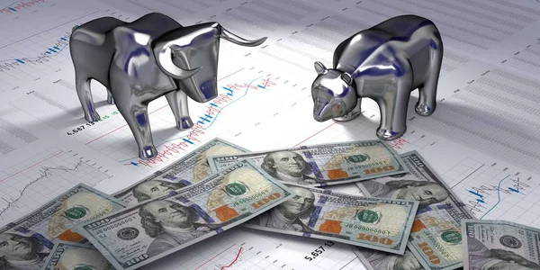 Bull Bear Money Market Finance Stock Concept Illustration — 스톡 사진