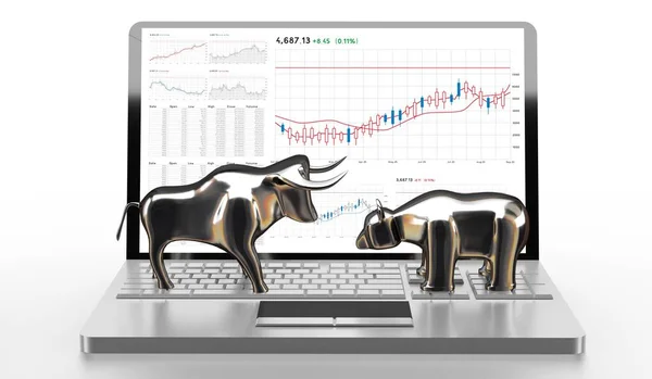 Bull Beer Computer Markt Financiën Voorraadconcept Illustratie — Stockfoto