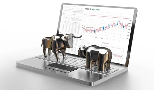 Bull Bear Computer Market Finance Stock Concept Illustration — 스톡 사진