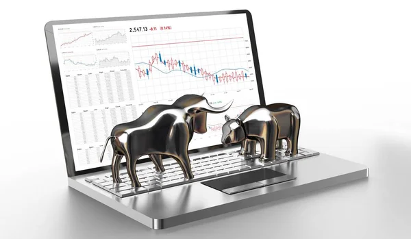 Bull Bear Computer Market Finance Stock Concept Illustration — 스톡 사진