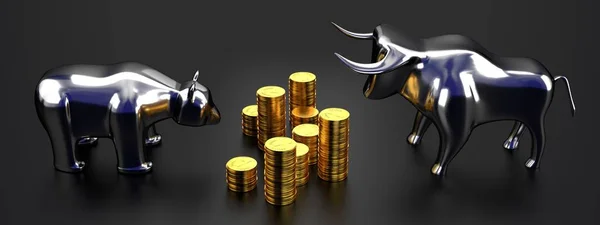 Bull and bear, money - market/ finance/ stock concept - 3D illustration
