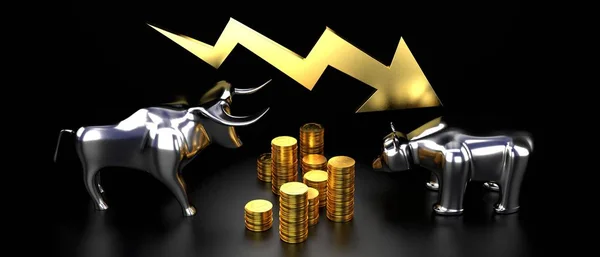 Bull and bear, crisis chart - finance, stock, market concept - 3D rendering