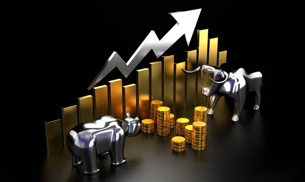 Bull and bear, growth chart - finance, stock, market concept - 3D rendering