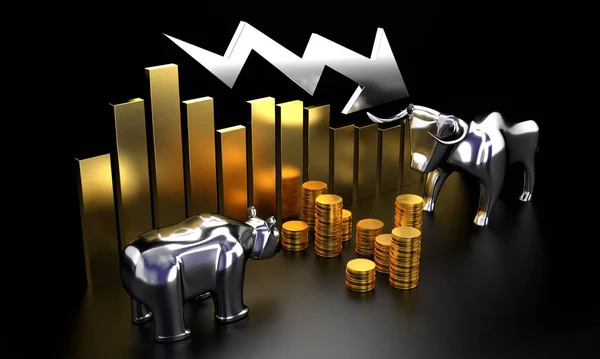 Bull Bear Crisis Chart Finance Stock Market Concept Rendering — Stock Photo, Image