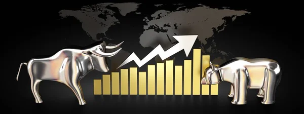 Bull and bear, crisis chart - finance, stock, market concept - 3D rendering