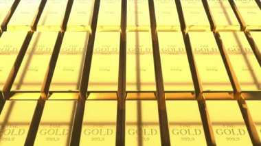 Altın külçeler - hazine / zenginlik kavramı - 4k 3d animasyon