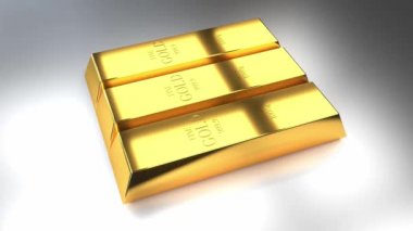 Three gold ingots - treasure/ wealth concept - 4k 3D animation