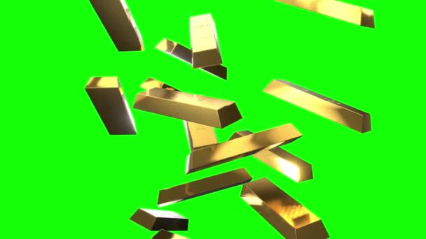 Falling Gold Ingots Green Background Koncept Pokladu Bohatství Animace — Stock video