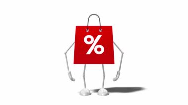 3D 4k cartoon shopping bag with percent sign - sale/ discount concept