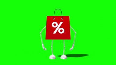 3D 4k cartoon shopping bag with percent sign - sale/ discount concept