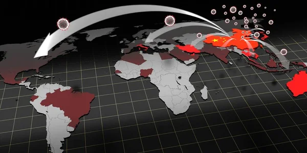 Koronavirus Covid Epidemie Šíření Mapa Ilustrace — Stock fotografie