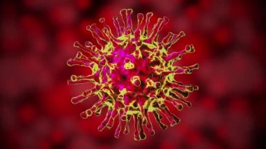 Rotating coronavirus/ covid-19 virus molecule, red background - 3D 4k animation
