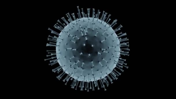 Coronavirus Rotatorio Molécula Virus Covid Aislado Sobre Fondo Negro Animación — Vídeo de stock
