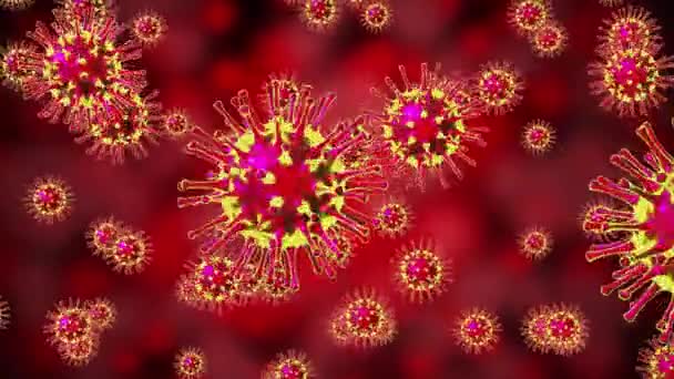 Many Coronavirus Covid Virus Molecules Red Background Animation — Stock video