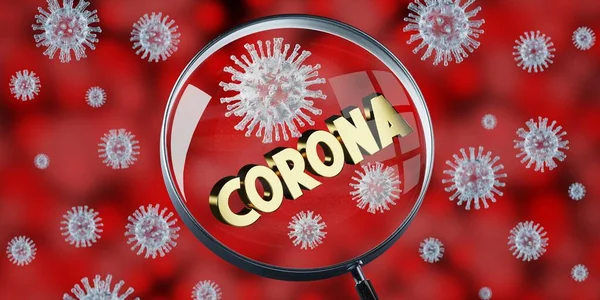 Coronavirus Konsepti Büyüteç Boyutlu Illüstrasyon — Stok fotoğraf