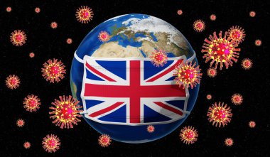 Küresel pandedmik koronavirüs / grip salgını - Büyük Britanya - 3 boyutlu illüstrasyon