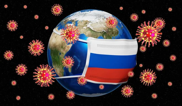 Küresel pandedmik koronavirüs / grip salgını - Rusya - 3D illüstrasyon