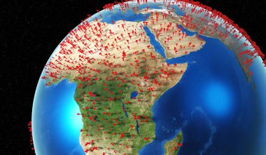 Küresel koronavirüs salgını - Afrika, Orta Doğu - 3 boyutlu illüstrasyon