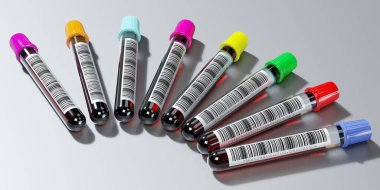 Kan testi, test tüpleri - 3 boyutlu illüstrasyon