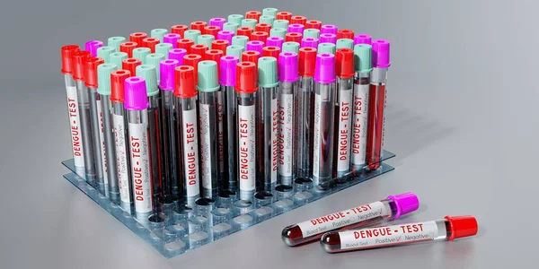 Dengue Vírus Kémcsövek Vérvizsgálatok Illusztráció — Stock Fotó