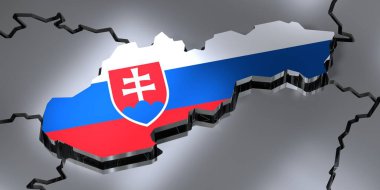 Slovakya - ülke sınırları ve bayrak - 3D illüstrasyon