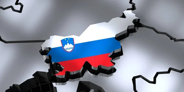 スロベニア 国の国境と旗 3Dイラスト — ストック写真