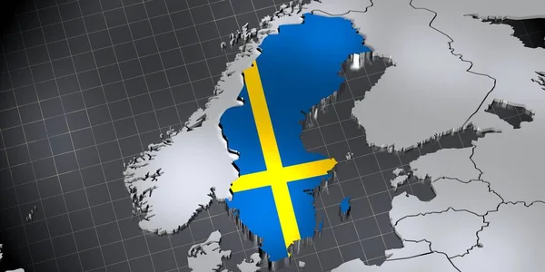 Sverige Landgränser Och Flagga Illustration — Stockfoto