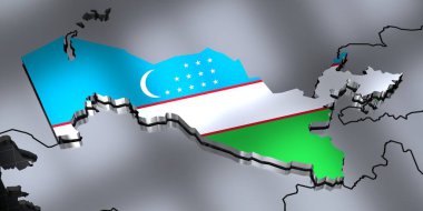 Özbekistan - sınırlar ve bayrak - 3D illüstrasyon