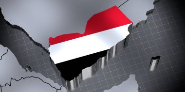 Yemen - sınırlar ve bayrak - 3D illüstrasyon