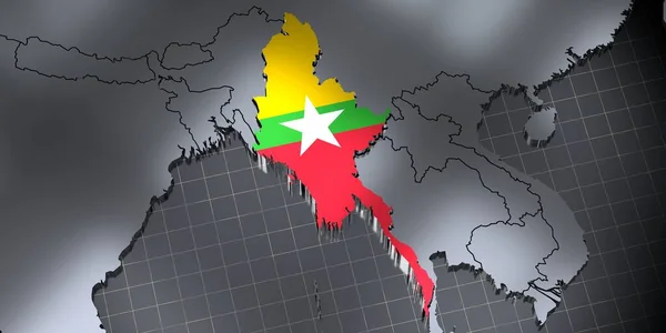 Myanmar Fronteras Bandera Ilustración — Foto de Stock