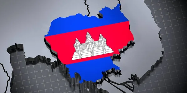カンボジア 国境と旗 3Dイラスト — ストック写真