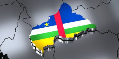 Orta Afrika Cumhuriyeti - sınırlar ve bayrak - 3D illüstrasyon