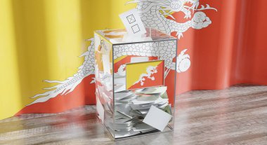 Butan - oy sandığı - oy kullanma, seçim konsepti - 3 boyutlu illüstrasyon