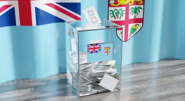 Fiji - oy sandığı - oy kullanma, seçim konsepti - 3 boyutlu illüstrasyon
