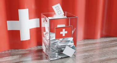 İsviçre - oy sandığı - oy kullanma, seçim konsepti - 3 boyutlu illüstrasyon