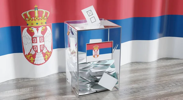 塞尔维亚 投票箱 选举概念 3D插图 — 图库照片