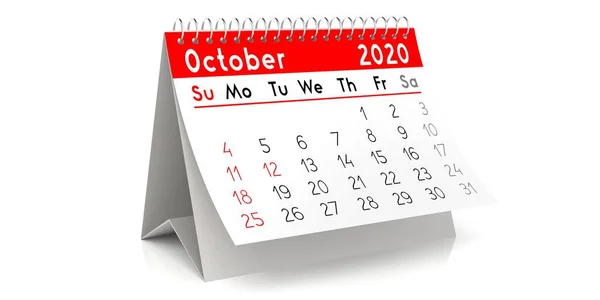Octubre 2020 Calendario Tabla Ilustración — Foto de Stock