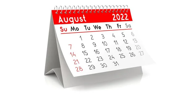 Agosto 2022 Calendario Tabla Ilustración — Foto de Stock