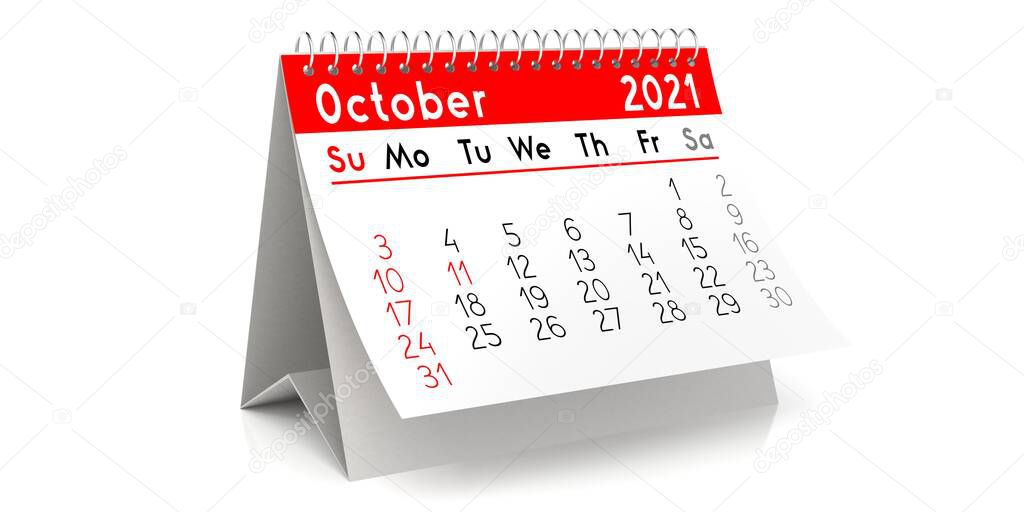 October 2021 - table calendar - 3D illustration