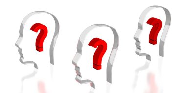 Kafa şekilleri, soru işaretleri - 3 boyutlu illüstrasyon